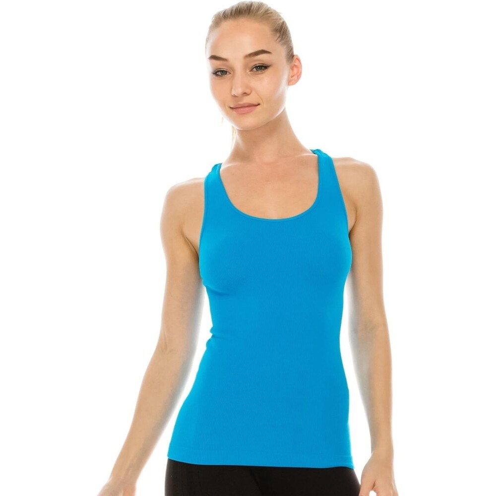 TANCO Bright Blue Knit Ribbed Stretch Tank Top Racerback Fitted One Size M